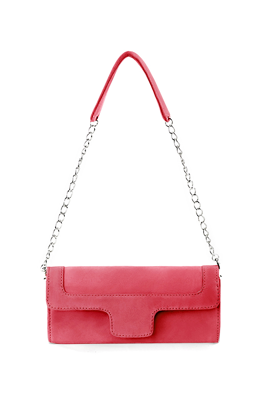 Dress clutch for wedding and parties in carnation pink leather - Top view